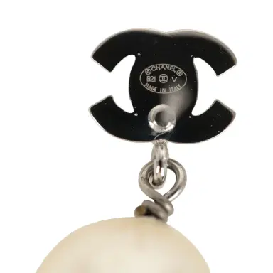 Chanel Pre-owned Chanel Small Crystal CC Pearl Drop Earrings Silver Tone Metal | Thumbnail 5