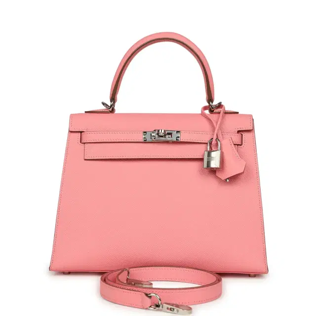 hermes Pre-owned Hermes Kelly Sellier 25 Rose Confetti Epsom Palladium Hardware
