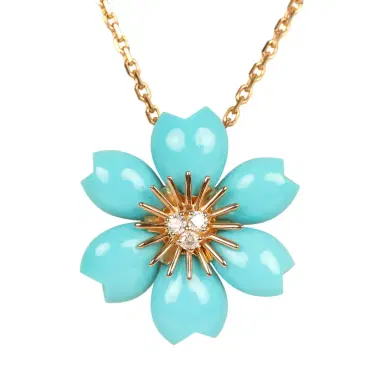 Van Cleef & Arpels Van Cleef & Arpels Rose de Noel Mini Pendant Necklace Turquoise 18K Yellow Gold and Diamonds | Thumbnail 2 Van Cleef & Arpels Van Cleef & Arpels Rose de Noel Mini Pendant Necklace Turquoise 18K Yellow Gold and Diamonds | Thumbnail 2