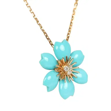 Van Cleef & Arpels Van Cleef & Arpels Rose de Noel Mini Pendant Necklace Turquoise 18K Yellow Gold and Diamonds | Thumbnail 3 Van Cleef & Arpels Van Cleef & Arpels Rose de Noel Mini Pendant Necklace Turquoise 18K Yellow Gold and Diamonds | Thumbnail 3