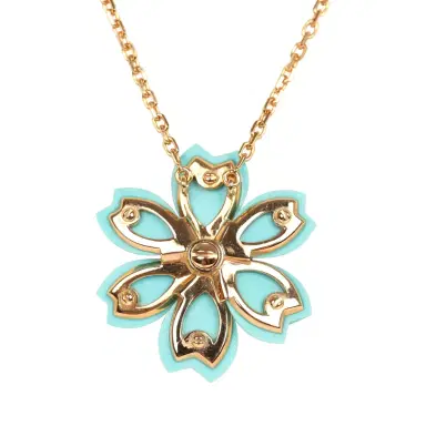 Van Cleef & Arpels Van Cleef & Arpels Rose de Noel Mini Pendant Necklace Turquoise 18K Yellow Gold and Diamonds | Thumbnail 4 Van Cleef & Arpels Van Cleef & Arpels Rose de Noel Mini Pendant Necklace Turquoise 18K Yellow Gold and Diamonds | Thumbnail 4