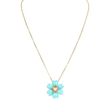 Van Cleef & Arpels Van Cleef & Arpels Rose de Noel Mini Pendant Necklace Turquoise 18K Yellow Gold and Diamonds | Thumbnail 1 Van Cleef & Arpels Van Cleef & Arpels Rose de Noel Mini Pendant Necklace Turquoise 18K Yellow Gold and Diamonds | Thumbnail 1