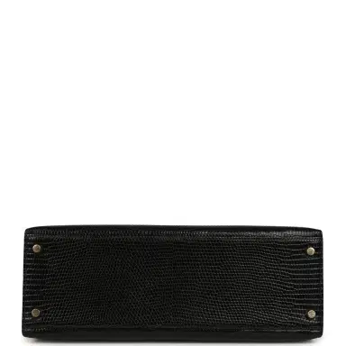 HERMÈS Vintage Hermes Kelly Sellier 32 Black Shiny Varanus Niloticus Lizard Gold Hardware | Thumbnail 6