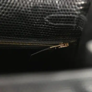 HERMÈS Vintage Hermes Kelly Sellier 32 Black Shiny Varanus Niloticus Lizard Gold Hardware | Thumbnail 9