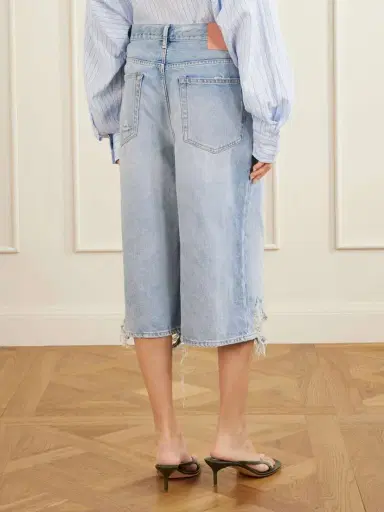 Acne Studios Judda U Light Crow Distressed Mid-rise Wide-leg Shorts | Thumbnail 3 Acne Studios Judda U Light Crow Distressed Mid-rise Wide-leg Shorts | Thumbnail 3