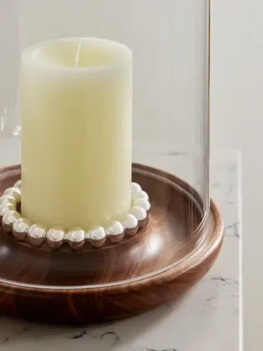 Christofle Perles Large Glass, Walnut And Silver-plated Hurricane Candle Holder | Thumbnail 3 Christofle Perles Large Glass, Walnut And Silver-plated Hurricane Candle Holder | Thumbnail 3