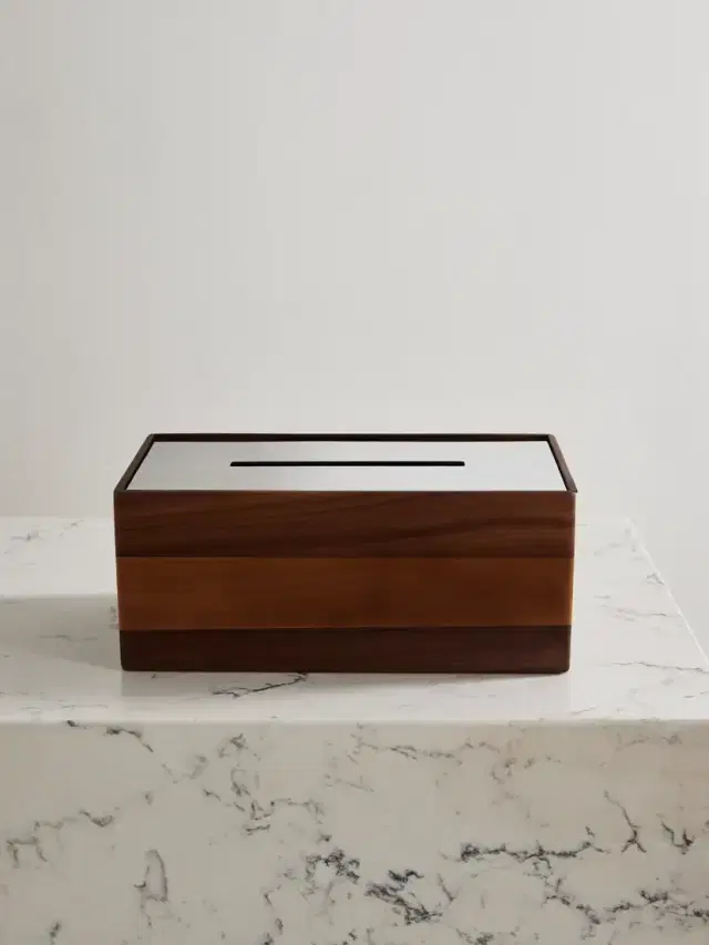Christofle Uni Walnut And Stainless Steel Tissue Box