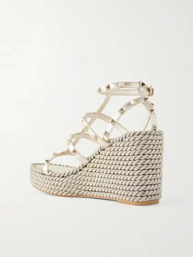 Valentino Garavani Rockstud Tourchon Metallic Leather Espadrille Wedge Sandals | Thumbnail 3