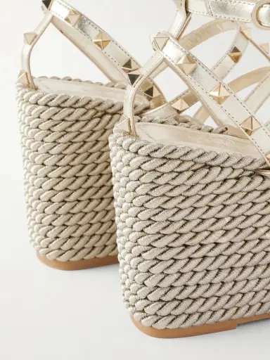 Valentino Garavani Rockstud Tourchon Metallic Leather Espadrille Wedge Sandals | Thumbnail 5