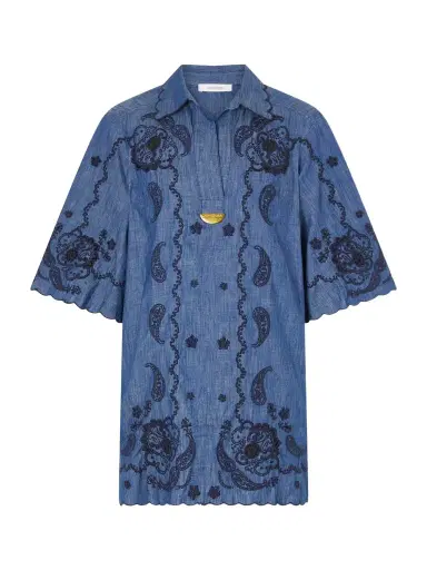 Zimmermann Aster Broderie Anglaise-trimmed Cotton-denim Mini Dress | Thumbnail 1 Zimmermann Aster Broderie Anglaise-trimmed Cotton-denim Mini Dress | Thumbnail 1