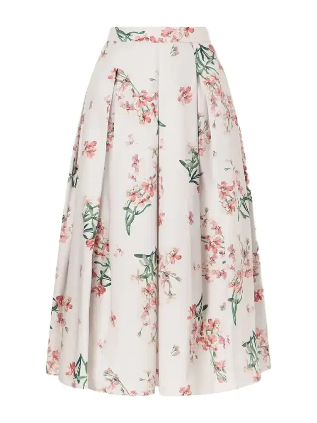 Erdem Pleated Floral-print Cotton-poplin Midi Skirt