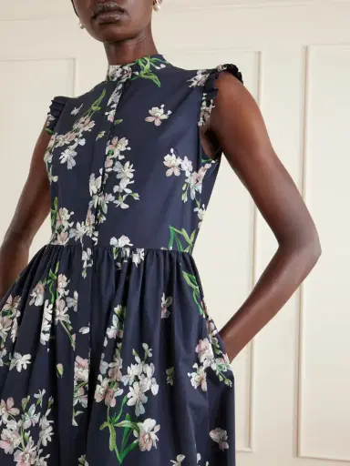 Erdem Pleated Ruffled Floral-print Cotton-poplin Midi Dress | Thumbnail 4 Erdem Pleated Ruffled Floral-print Cotton-poplin Midi Dress | Thumbnail 4