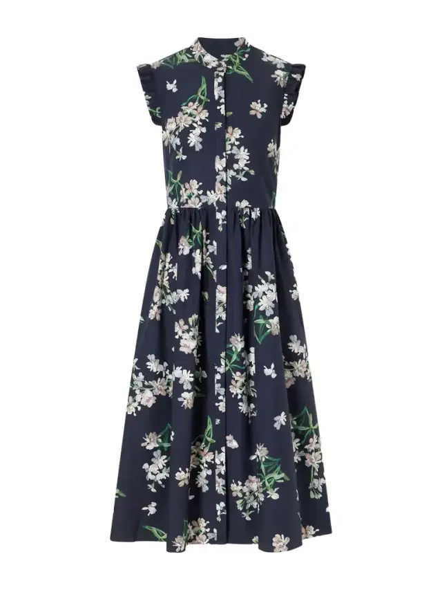 Erdem Pleated Ruffled Floral-print Cotton-poplin Midi Dress