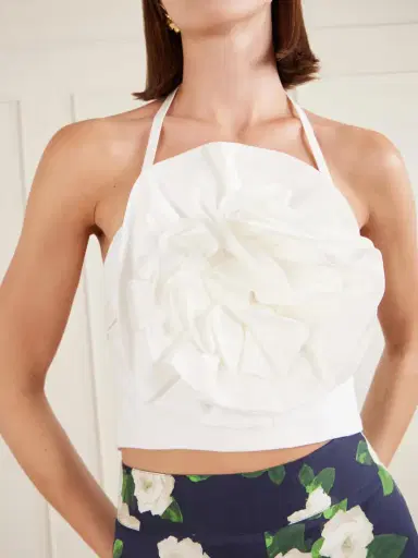 Carolina Herrera Floral-appliquéd Cotton-blend Halterneck Top | Thumbnail 4 Carolina Herrera Floral-appliquéd Cotton-blend Halterneck Top | Thumbnail 4