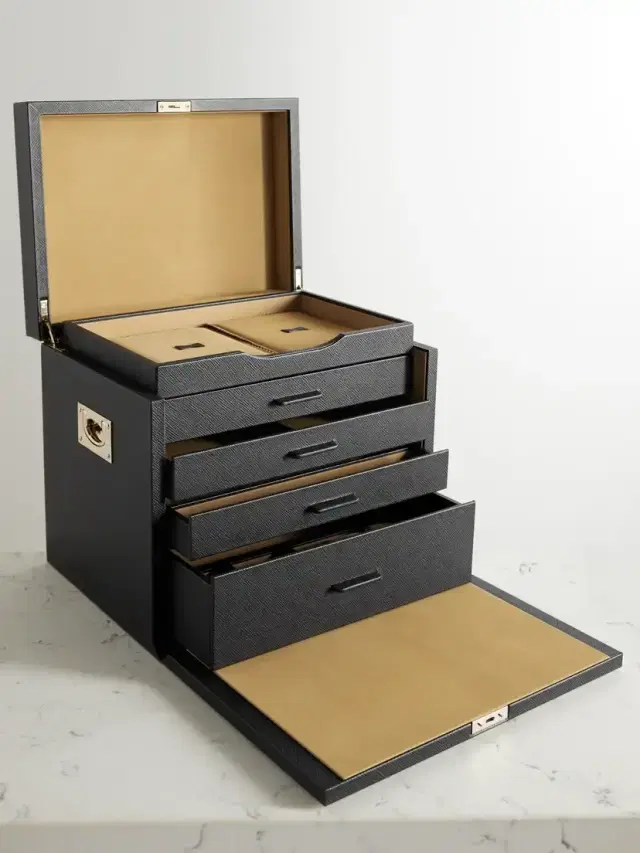 Deluxe Panama Textured-leather Jewelry Box