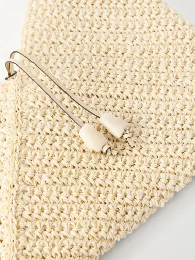 Hunting Season Origami Small Leather-trimmed Raffia Tote | Thumbnail 5
