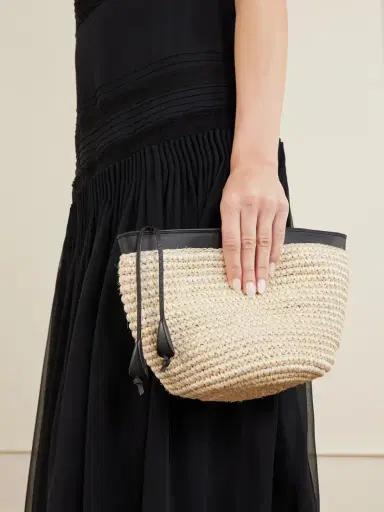 Hunting Season Leather-trimmed Raffia Clutch | Thumbnail 2