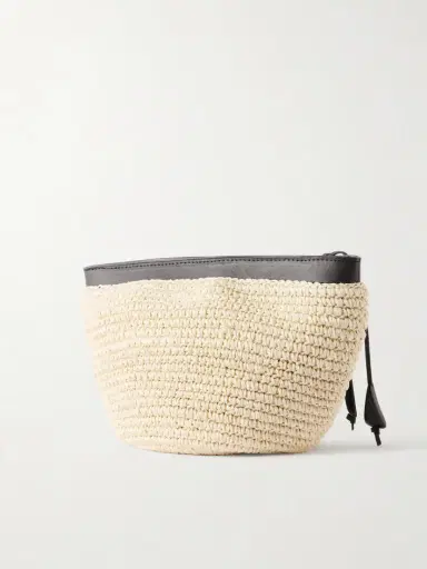 Hunting Season Leather-trimmed Raffia Clutch | Thumbnail 4