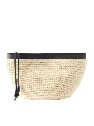 Hunting Season Leather-trimmed Raffia Clutch | Thumbnail 1