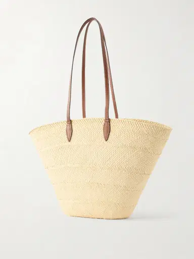 Hunting Season Trapeze Basket Leather-trimmed Woven Raffia Tote | Thumbnail 4