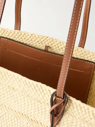 Hunting Season Trapeze Basket Leather-trimmed Woven Raffia Tote | Thumbnail 6