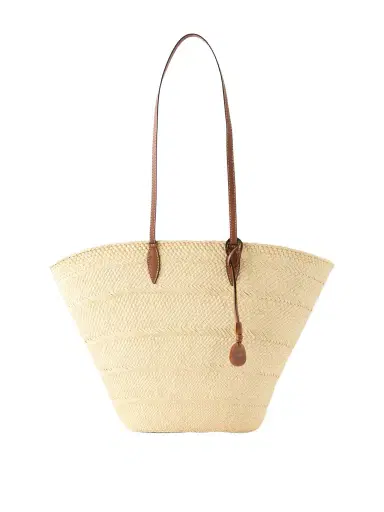 Hunting Season Trapeze Basket Leather-trimmed Woven Raffia Tote | Thumbnail 1