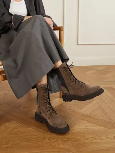 Brunello Cucinelli Suede Ankle Combat Boots | Thumbnail 2 Brunello Cucinelli Suede Ankle Combat Boots | Thumbnail 2