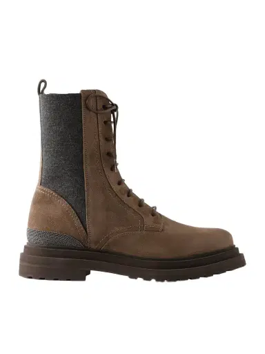 Brunello Cucinelli Suede Ankle Combat Boots | Thumbnail 1 Brunello Cucinelli Suede Ankle Combat Boots | Thumbnail 1
