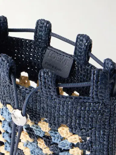 Loewe + Paula's Ibiza Logo-embroidered Leather-trimmed Crocheted Raffia Bucket Bag | Thumbnail 6