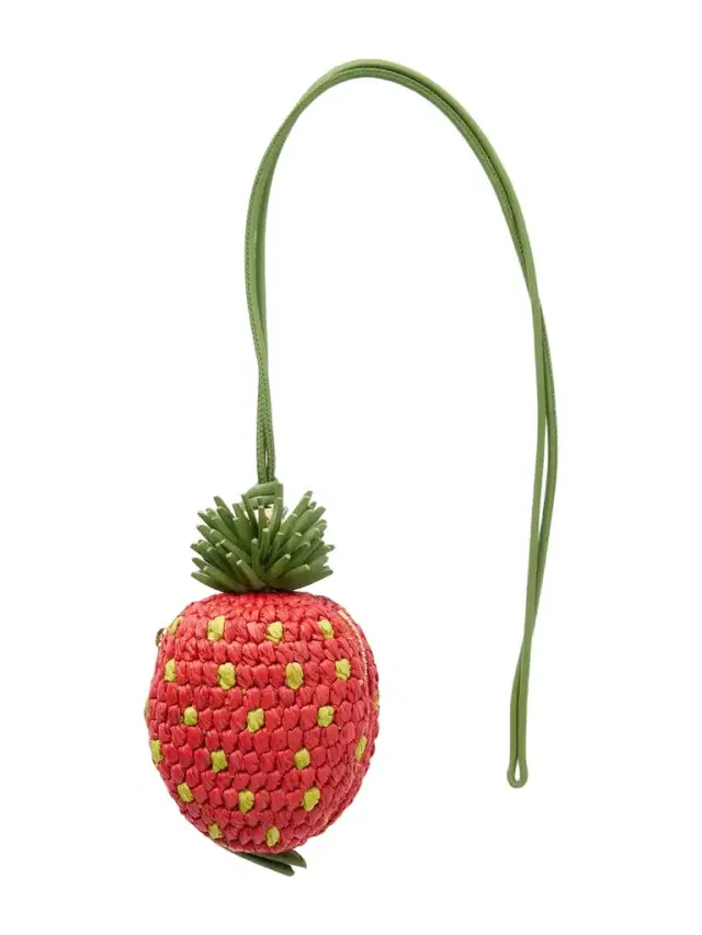 + Paula's Ibiza Strawberry Leather-trimmed Raffia Pouch