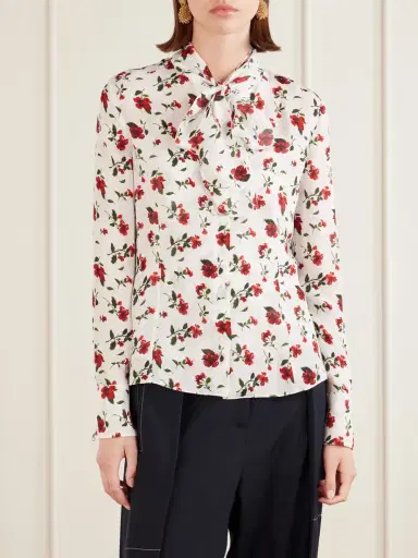 Oscar de la Renta Hibiscus Floral-print Silk Blouse | Thumbnail 3 Oscar de la Renta Hibiscus Floral-print Silk Blouse | Thumbnail 3