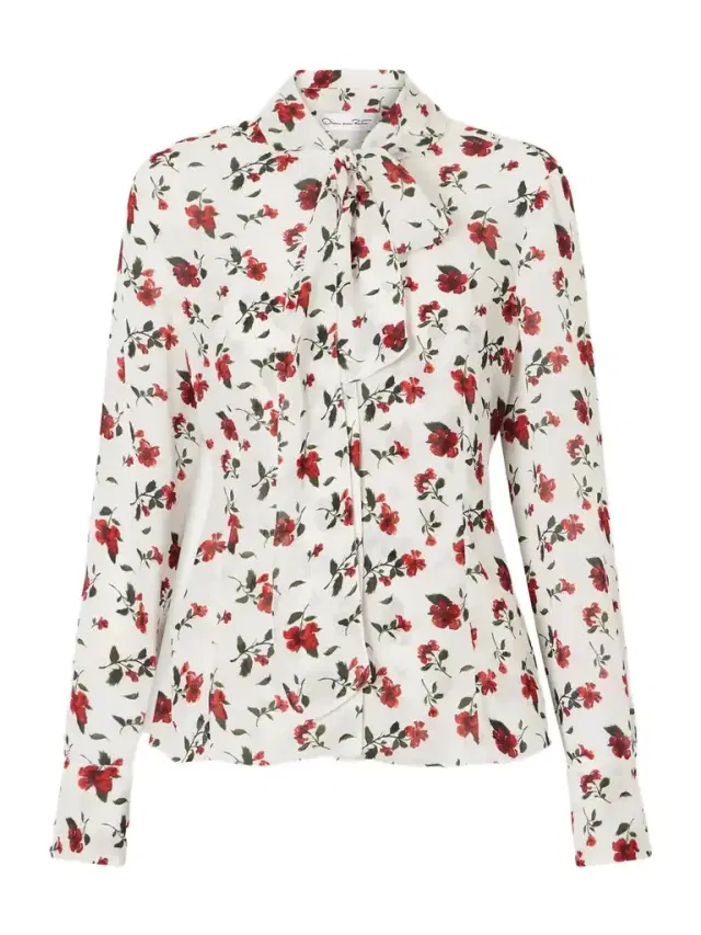 Oscar de la Renta Hibiscus Floral-print Silk Blouse