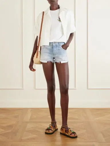 Loewe + Paula's Ibiza Anagram Distressed Straight-leg Denim Shorts | Thumbnail 2 Loewe + Paula's Ibiza Anagram Distressed Straight-leg Denim Shorts | Thumbnail 2