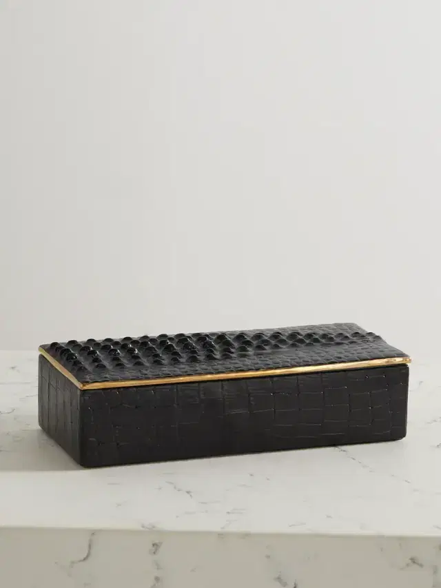 L'Objet Gold-plated Croc-effect Porcelain Trinket Box