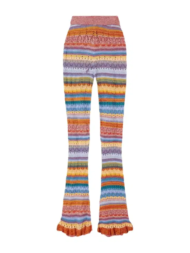 Striped Open-knit Cotton Straight-leg Pants