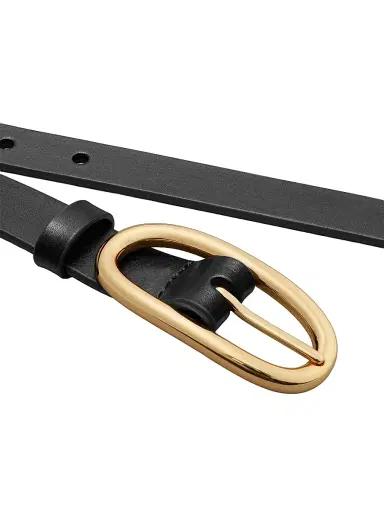 Tory Burch Women's Pierced Buckle Leather Belt - Black Gold - Size Small | Thumbnail 2