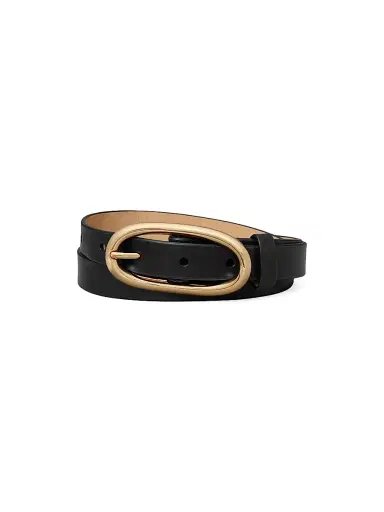 Tory Burch Women's Pierced Buckle Leather Belt - Black Gold - Size Small | Thumbnail 1