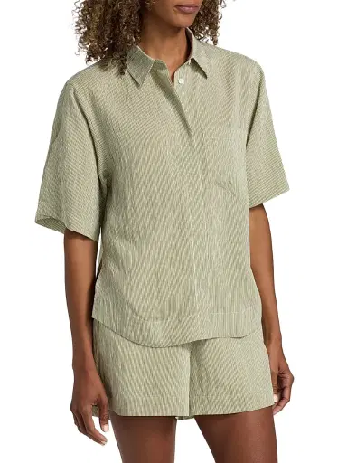 DEREK LAM 10 CROSBY Women's Keaton Striped Split-Sleeve Shirt - Fatigue Stripe | Thumbnail 4 DEREK LAM 10 CROSBY Women's Keaton Striped Split-Sleeve Shirt - Fatigue Stripe | Thumbnail 4