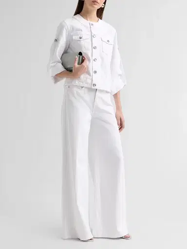 L'AGENCE Women's Anouk Denim Collarless Jacket - Blanc | Thumbnail 2 L'AGENCE Women's Anouk Denim Collarless Jacket - Blanc | Thumbnail 2