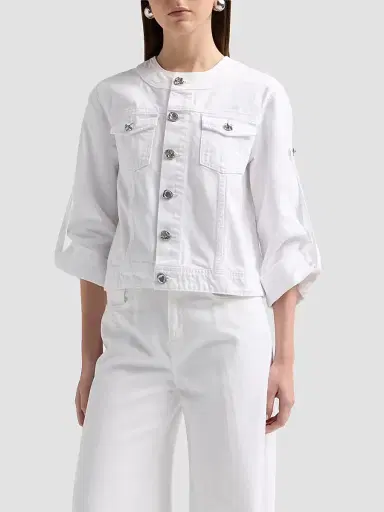 L'AGENCE Women's Anouk Denim Collarless Jacket - Blanc | Thumbnail 4 L'AGENCE Women's Anouk Denim Collarless Jacket - Blanc | Thumbnail 4