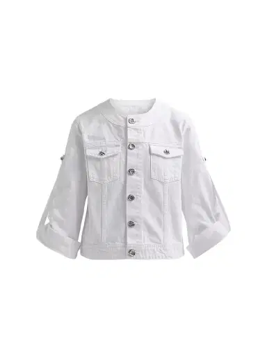 L'AGENCE Women's Anouk Denim Collarless Jacket - Blanc | Thumbnail 1 L'AGENCE Women's Anouk Denim Collarless Jacket - Blanc | Thumbnail 1
