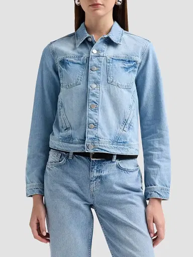 L'Agence Women's Celine Denim Slim-Fit Jacket - Fontana - Size Large | Thumbnail 4