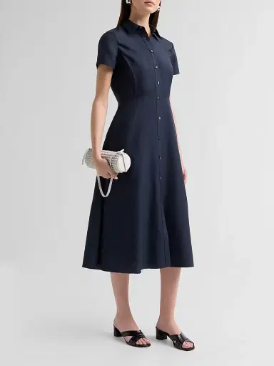 Theory Women's Short-Sleeve Midi-Shirtdress - Nocturne Navy | Thumbnail 4 Theory Women's Short-Sleeve Midi-Shirtdress - Nocturne Navy | Thumbnail 4