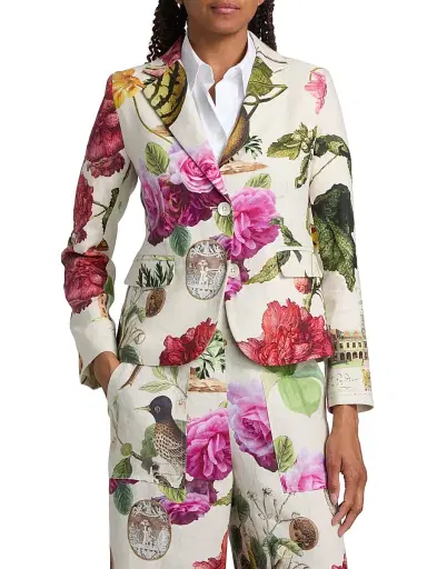 Libertine Women's Hollyhock Linen Classic Jacket - Cream Multi | Thumbnail 3