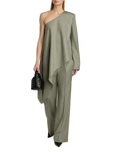 Ronny Kobo Women's Cassidy Wool-Blend Asymmetric One-Shoulder Top - Sage - Size XS | Thumbnail 2