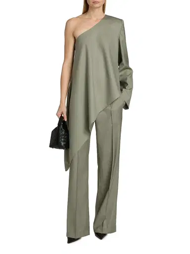 Ronny Kobo Women's Cassidy Wool-Blend Asymmetric One-Shoulder Top - Sage - Size XS | Thumbnail 3