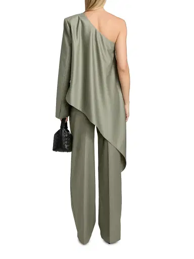Ronny Kobo Women's Cassidy Wool-Blend Asymmetric One-Shoulder Top - Sage - Size XS | Thumbnail 5
