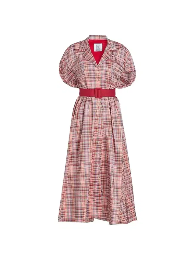 Rosie Assoulin Women's Wind At Your Back Plaid Silk-Blend Midi-Dress - Pink Plaid