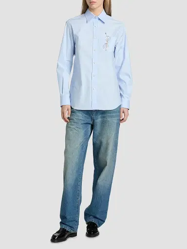 MOSCHINO Women's Glasses Print Stretch Cotton Shirt - Multi Light Blue | Thumbnail 2