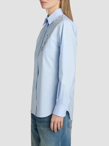 MOSCHINO Women's Glasses Print Stretch Cotton Shirt - Multi Light Blue | Thumbnail 4